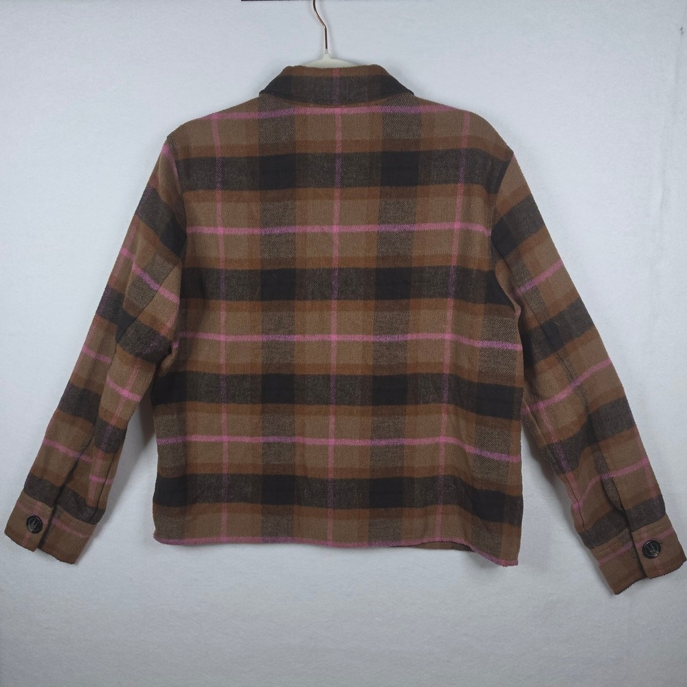 BB Dakota Steve Madden Boxy Shacket Medium Brown Black Pink Plaid Layering Piece - Picture 3 of 7